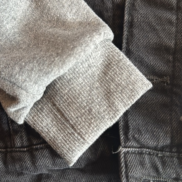 Denim hoodie jacket with sweatshirt sleeves in black and gray - Picture 3 of 10